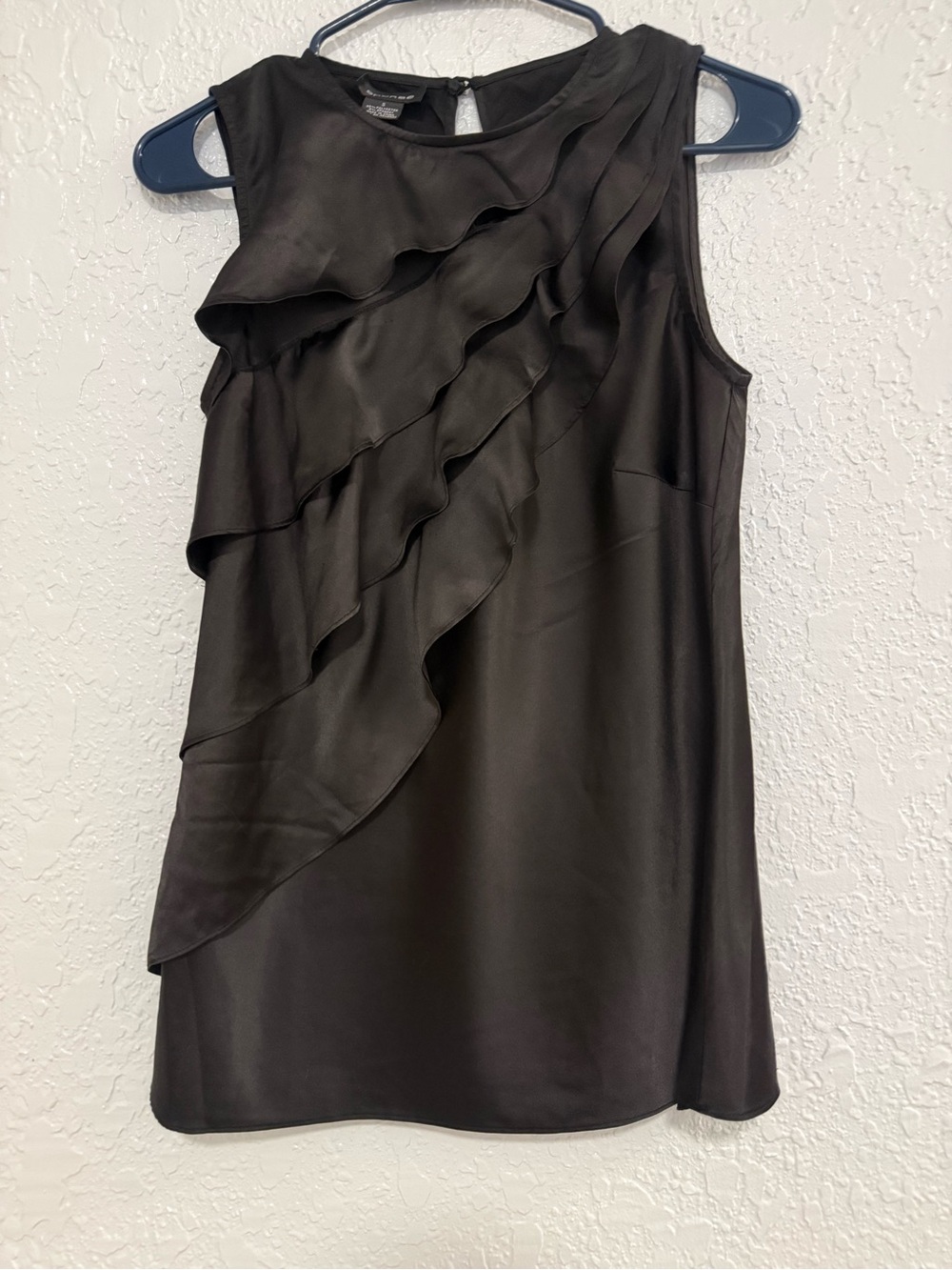 Spense Black Sleeveless Ruffle Front Dress